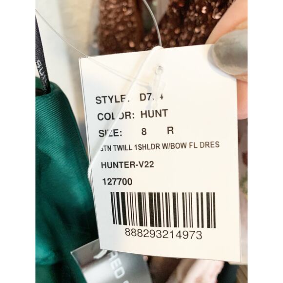 ALFRED SUNG Maxi Dress Size 8 NEW Gown One Shoulder Emerald Green Shoulder Bow - Picture 4 of 8